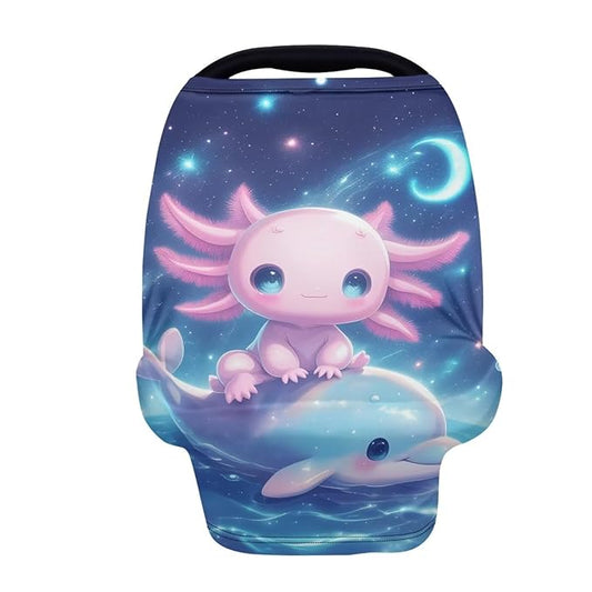 Binienty Axolotl Infants Carseat Canopies for Women, Dolphin Animal Print Nursing Breastfeeding Cover Stretchable for Stroller/Shopping Cart