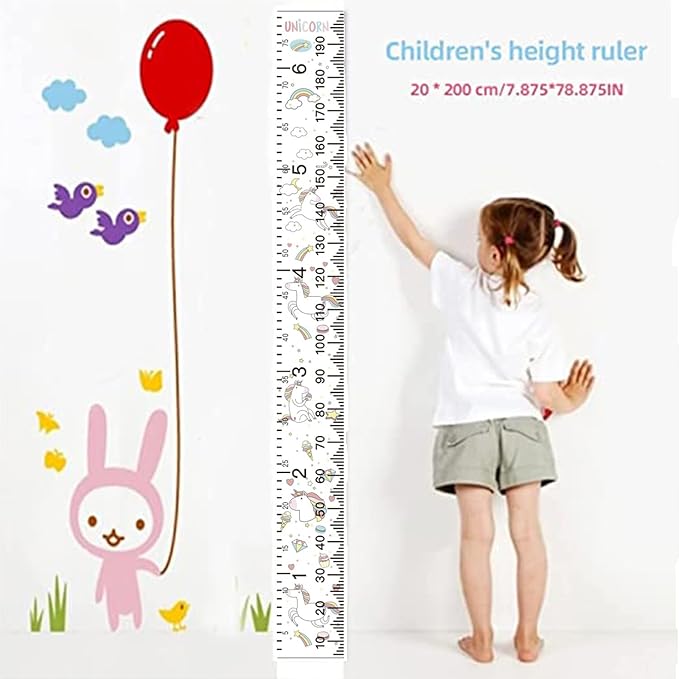 Growth Chart Wall Hanging, Portable Kids Wall Ruler Removable Height Measure Chart for Boys Girls Growth Ruler from Baby to Adult for Child's Room Decoration 79''7.9'' (Rainbow Unicorn)