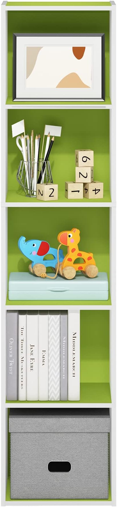 Furinno Luder Bookcase / Book / Storage, 5-Tier Cube, Green/White