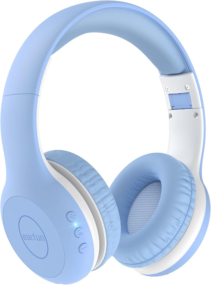 EarFun K2 Kids Bluetooth Headphones, Kids Headphones with Volume Limited, 40H Playtime, Built-in Mic, Stereo Sound, Foldable Over-Ear Headphone for School/Travel/iPad/Tablet, Sky Blue