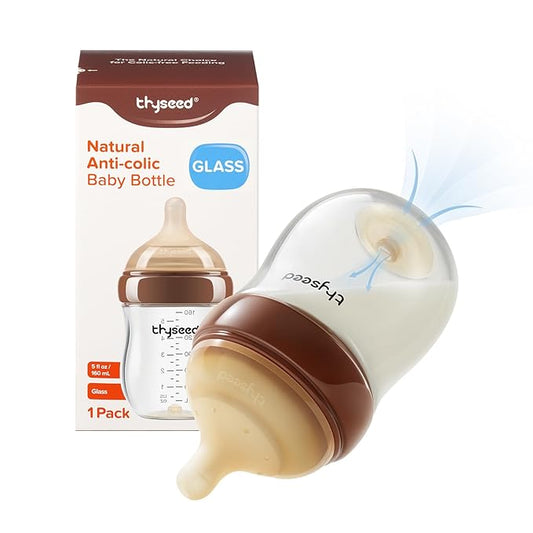 Thyseed Glass Natural Anti-Colic Baby Bottles | Newborn Breast Like Nursing Bottle for Breastfed Babies with Nipple(0-1 Months),5oz,1pack
