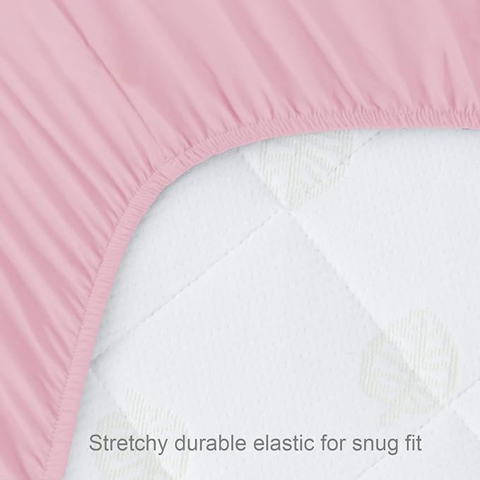 4-Pack Fitted Pack and Play Sheets for Boys and Girls - Breathable, Soft Microfiber Baby Sheets in Grey and Pink