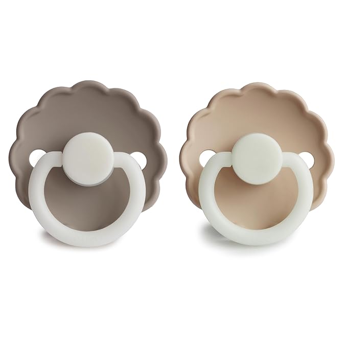 FRIGG Daisy Night SilkySoft Silicone Baby Pacifier | Made in Denmark | BPA-Free (Portobello/Croissant, 6-18 Months)