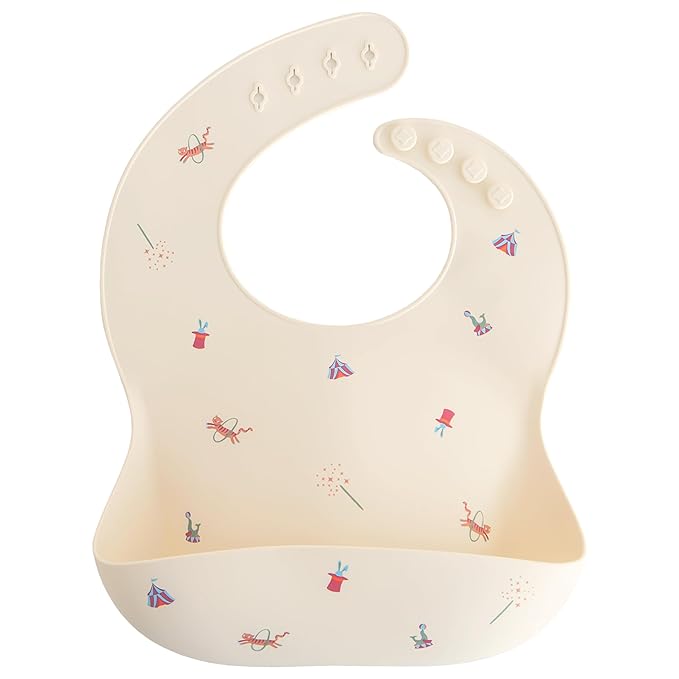 mushie Silicone Baby Bib | Adjustable Fit Waterproof Bibs (Circus)