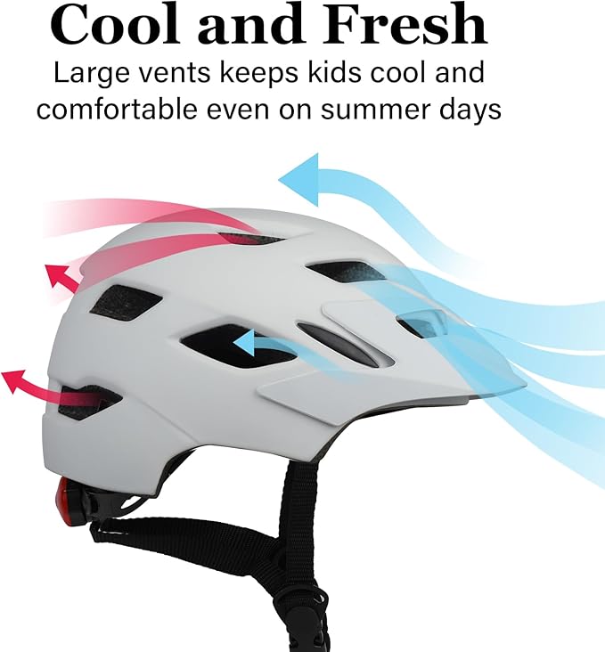 Kids Bike Helmet, Youth Toddler Boys Girls Helmets, 2 Size Adjustable for Ages 2-3-5-8-14 Years, Child Helmet with Visor and LED Light, Lightweight Multi-Sport Bicycle Scooter Cycling Helmets