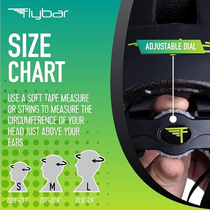 Flybar Kids Bike Helmet - Dual Certified Adjustable Dial, Lightweight Skateboard Helmet, Roller Skating, Pogo, Electric Scooter, Snowboard, Youth and Toddler Helmet, Boys & Girls 3-14