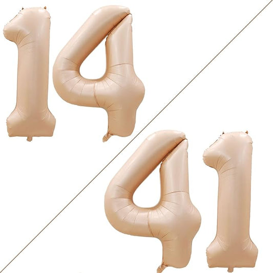 GOER Number 14 Balloons for 14th Birthday Sweet 14 Party Decorations,42 Inch Jumbo Foil Helium 41 Balloons for 41st Birthday Party Decoration (Caramel)