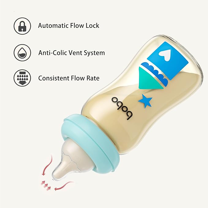 YOHKOH PPSU Baby Bottle Wide Neck, Newborn Anti-Colic Baby Bottle with Natural Response Nipple, Streamlined Body, Easy to Clean (8.8oz (Pack of 2), Blue)