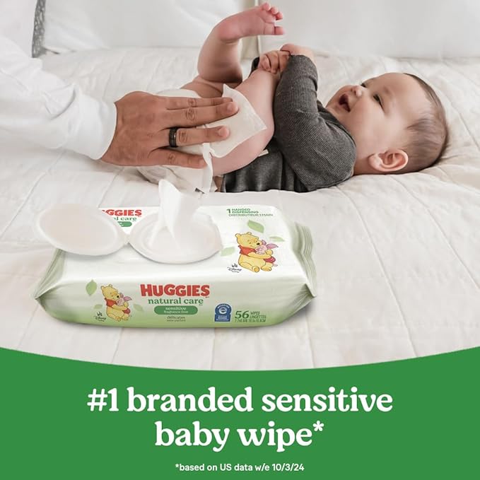 Huggies Natural Care Sensitive Baby Wipes, Unscented, Hypoallergenic, 99% Purified Water, 24 Soft Packs of 56 (1344 Wipes Total)