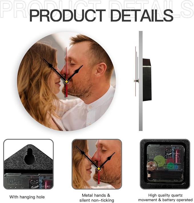 Generic Custom Clocks for Walls Personalized Picture Hanging Time Clocks That PVC Customized Round Silent Clock for Living Room Creative, 12inch-30cm