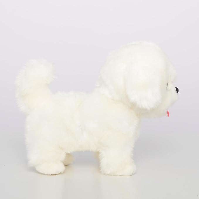 CU-MATE Plush Interactive Maltese Simulation Dog-Realistic Puppy Electronic Toy Dog with Walking/Barking/Wagging Tail/Talking-Like Real Robotic Present