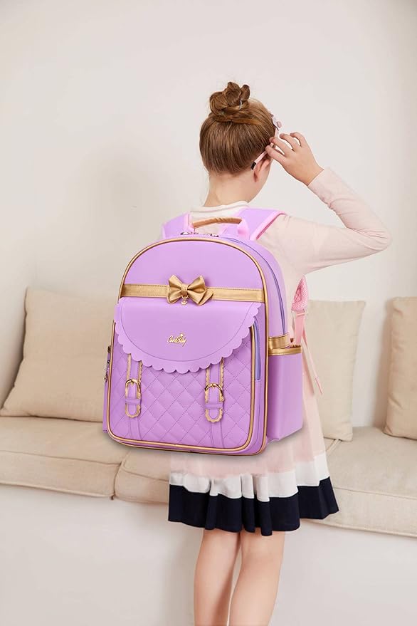 Gazigo Children Princess Waterproof PU Backpack for Girls Elementary School Girl Bookbags