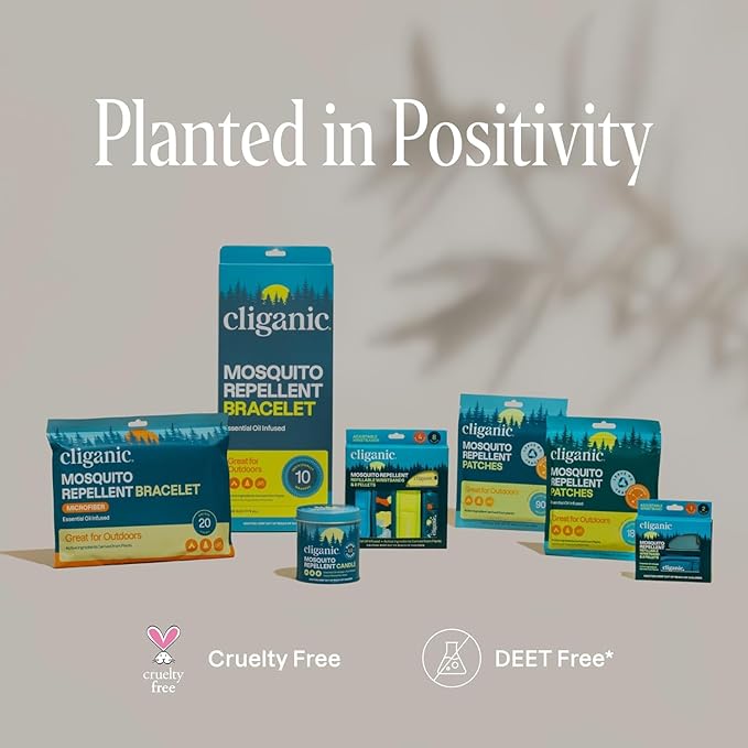 Cliganic 20 Pack Mosquito Repellent Bracelets for Adults & Kids - Natural DEET-Free Bands, Individually Wrapped