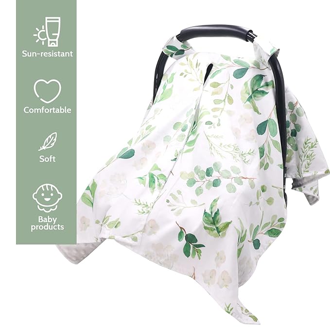 TANOFAR Car Seat Cover Baby, Carseat Covers Baby Boy Girl, Peekaboo Opening Infant Car Seat Cover for Winter, Warm & Cozy, Green Leaf