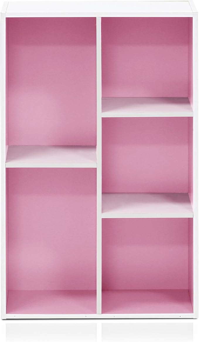 Furinno 5-Cube Reversible Open Shelf, White/Pink 11069WH/PI