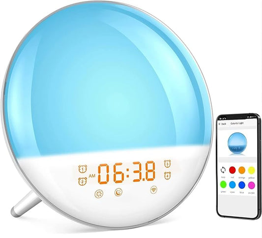 Dekala Smart Sunrise Alarm Clock for Kids, Wake Up Light for Bedrooms, Teens Heavy Sleepers,Sleep Aid with FM Radio, Sunrise/Sunset Simulation, 4 Alarm Clock, 7 Natural Sounds, APP Remote Control
