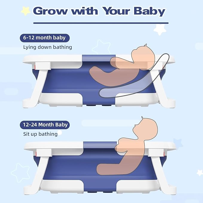 Collapsible Baby Bathtub,Baby Bath Tub with Soft Cushion & Thermometer,Baby Bathtub Newborn to Toddler 0-36 Months,Portable Travel Baby Tub