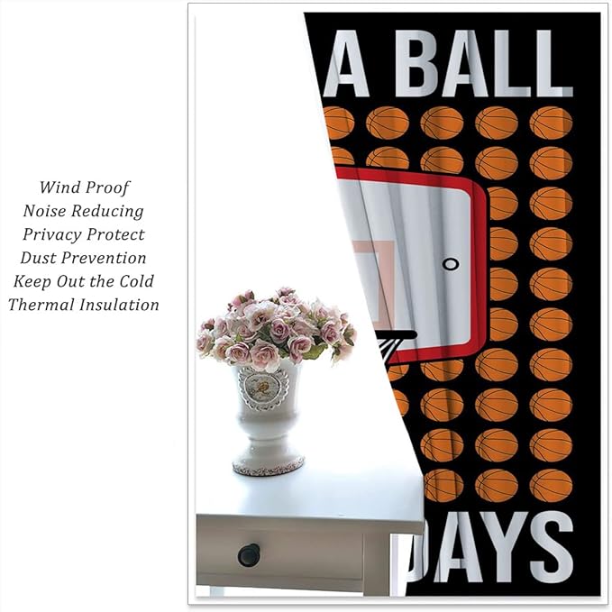 Basketball Blackout Curtains for Boy Girl Room Darkening Decor,Sports Themed Hoop and Many Basketballs Bedroom Living Room Home Rod Pocket Thermal Insulated Window Curtain/Drapes Panel,55x63 Inch…