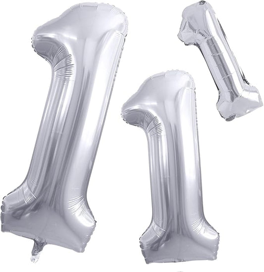 GOER Silver Number 1 Foil Balloons,Huge Number Balloons for 1st 11st Birthday Party Supplies Anniversary Decorations(3 pcs,42 inch,32 inc,16inch)