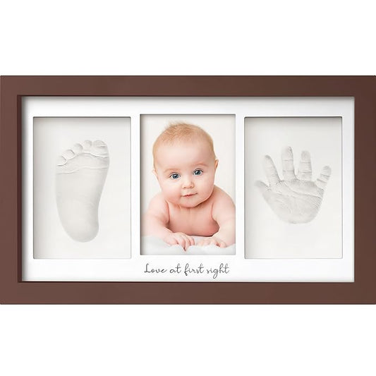 Baby Hand and Footprint Kit - Clay Handprint Keepsake Frame, Newborn Nursery Picture Frame, Personalized New Mom Gifts for Baby Shower & Registry (Cedar)