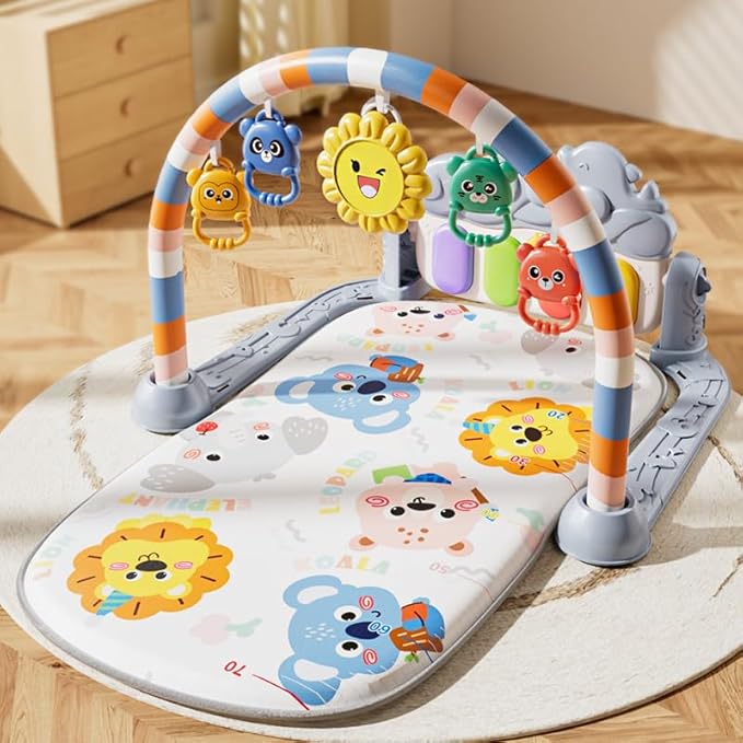 Alive Lovely Baby Gyms Play Mats, Musical Activity Center Baby Piano Gym Mat, Music and Lights Tummy Time Padded Mat for Newborn Newborn 0 to 3 6 9 12 Months