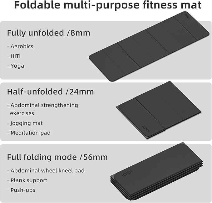 Foldable Yoga Mat Extra Thick 0.32 Inches Eco-Friendly POE Material, Non-Slip Design Fitness Mats, Multi-Purpose Workout Mats For Studio or Home Use (70 x 24 x 0.32 inches）