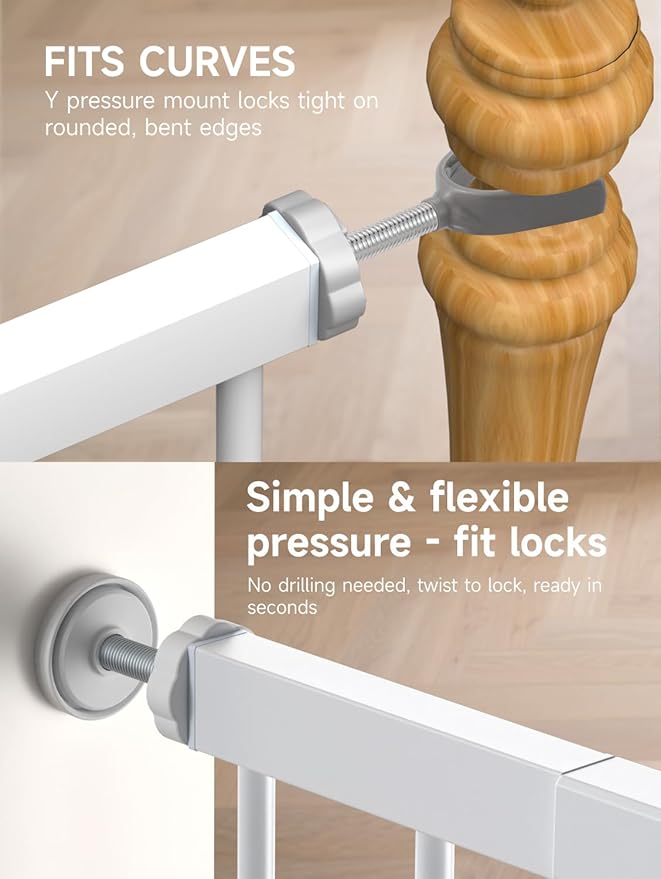 29.5-40.5" Baby Gate for Stairs, Dog Gate for Doorways, Walk Thru Auto Close Metal Baby Safety Gate for The House, Stairs and Doorways, Child Gate Pressure Mounted, Pet Gate for Dog Indoor - White