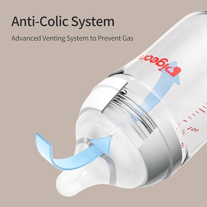 Pigeon Glass Nursing Bottle Wide Neck, Anti-Colic, Streamlined Body, Natural Feel, Easy to Clean, Heat-Resistant, 5.4 Oz(Pack of 2), Includes 2pcs SS Nipples (0m+)