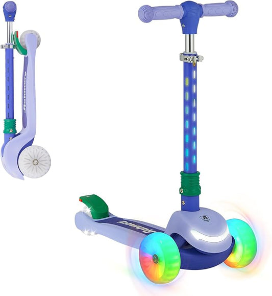 3-Wheel Light-Up Kids Scooter, 20 Different Light Patterns,Three Adjustable Heights,Lean to Steer, Balance Scooter for Ages 3-8