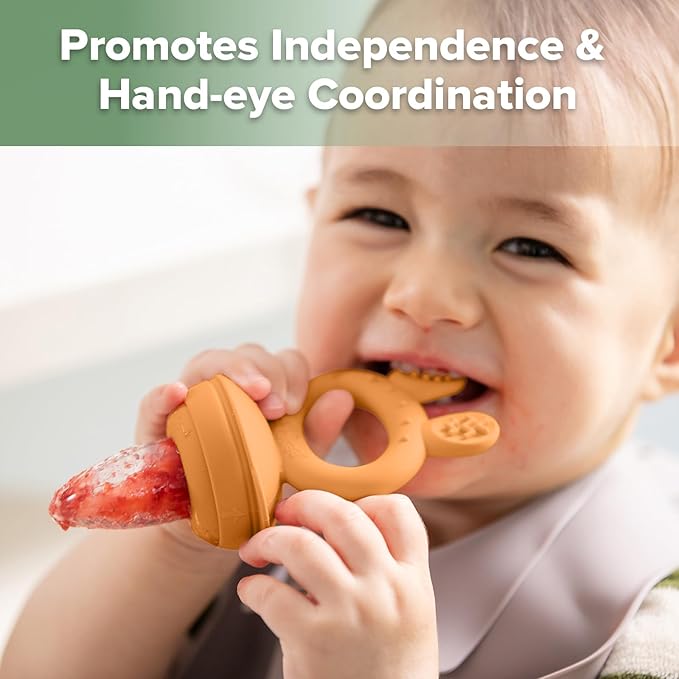 Haakaa Baby Fruit Food Feeder & Mini Freezer Nibble Tray Combo, Breastmilk Popsicle Molds for Baby Cooling Relief, BPA Free Silicone Feeder for Safe Infant Self Feeding, 4 Month+ (Pumpkin)