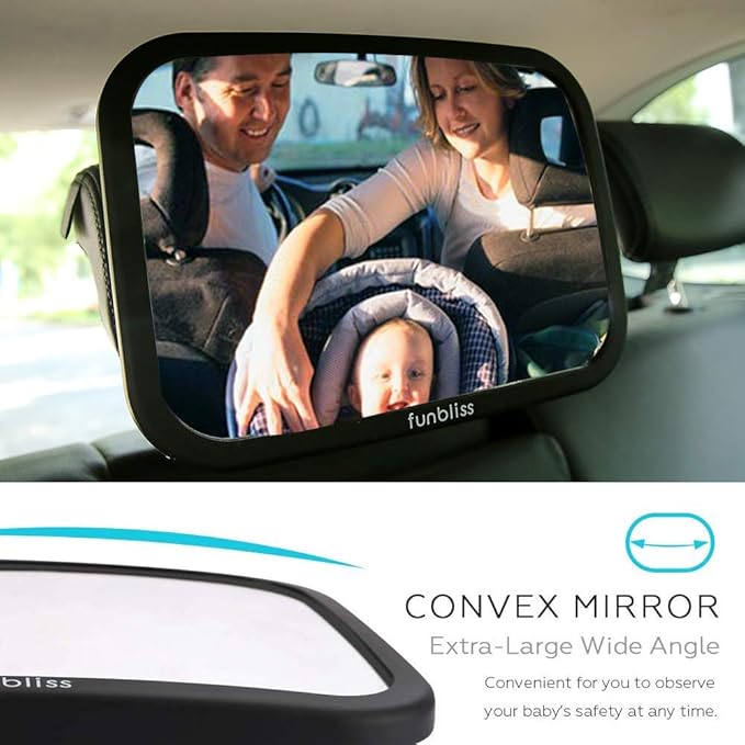Funbliss Baby Car Mirror for Rear Facing Seat,360° Rotation, Safety Certified Shatterproof Acrylic Glass, Clear Wide View,Infant Mirror for Car Seat Rear Facing