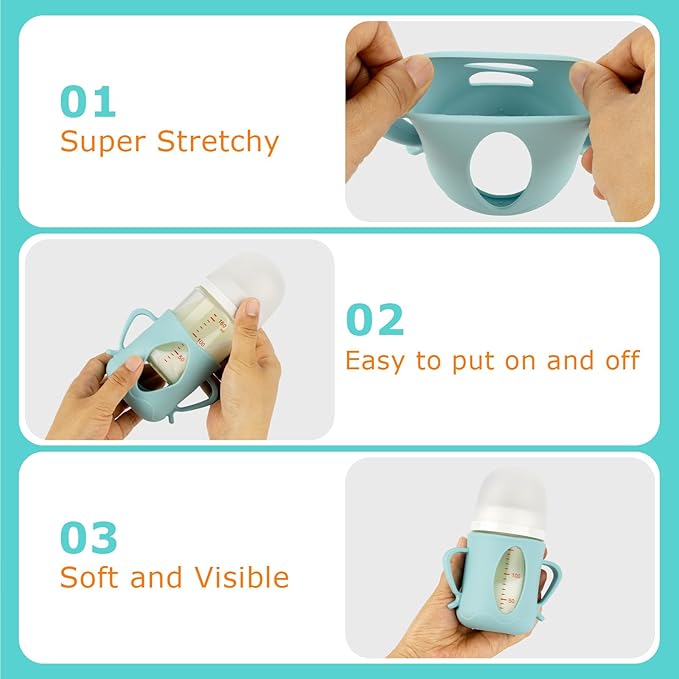 Silicone Sleeves for Pigeon Baby Bottles 5.4oz,Anti Breakage Glass Baby Bottle Holder with Handles 2 Pack