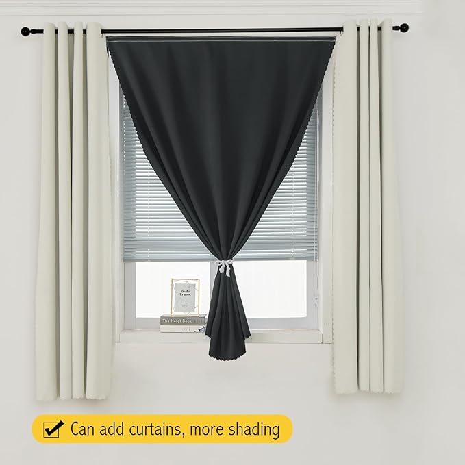 Adhesive Blackout Curtains- Self Stick Shades Window Blinds Curtains No Rod Needed Easy to Hang Curtains, Use for Bedroom, Living Room, Dining Room, Kitchen, Home Office, 47"W X 71"L, Black, 1 Panel