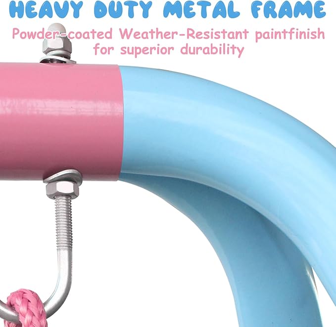 2-in-1 Toddler Swing Set with Metal Stand, Safety Belt & 4 Anchors - A-Frame Swing for Kids 6 Months+ (Pink, Indoor/Outdoor Backyard Playground)