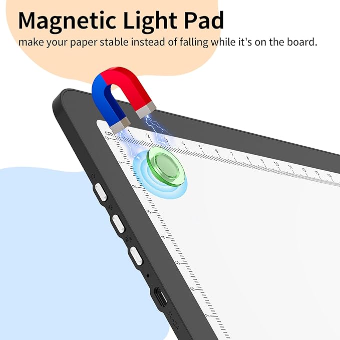 Elice Magnetic A3 Light Board for Diamond Painting, Ultra-Thin Tracing LED Light Box with Side Buttons, Super Bright Diamond Art Light Pad, Light Table for Drawing, Sketching, Weeding Vinyl - Black