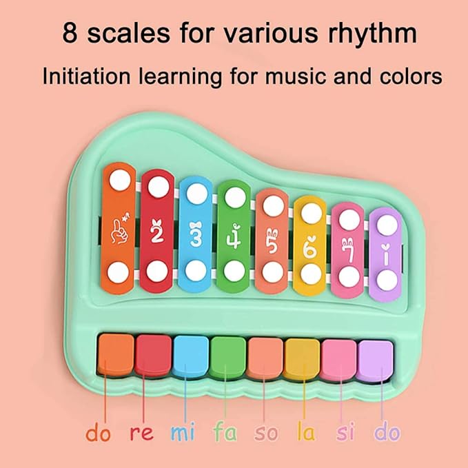 2 in 1 Baby Piano Xylophone for Toddlers 1-3 Years Old, 8 Multicolored Key Keyboard Baby Xylophone Piano, Preschool Educational Musical Learning Instruments Toy for Baby Kids Girls Boys