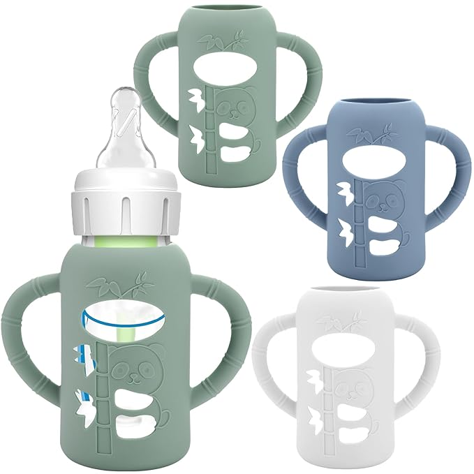 3 Pack Silicone Sleeves for Dr. Brown's Glass Baby Bottles - Drop Protection Baby Bottle Sleeves,Compatible with Dr. Brown's Newborn Glass Bottles,with Silicone Handles,4 oz