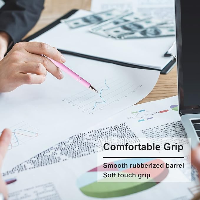 Ballpoint Pen with Stylus Tip, Soft Touch Click Metal Pen, 1.0mm Medium Point, Black Ink, 12 Count(Light Purple)