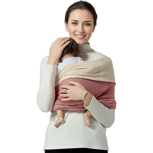 Baby Wrap Carrier, Lightweight Baby Wearing Wraps for Newborn and Infant, Soft Swaddle Holder Carrier, Cozy Baby Sling 7-35 lbs Cream+Pink