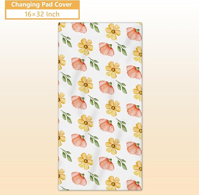 Custom Baby Bedding Set - 5 Pcs Customized Nursery Bedding Set with Name - Comfortable Double Layer Crib Sets for Girls Boys - Personalized Gifts for Toddler Infant New Parents - Orange Flowers