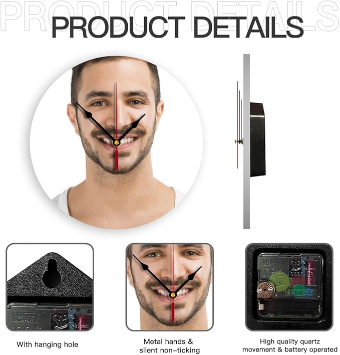 Generic Custom Clocks for Walls Personalized Clocks with Picture Silent Non Ticking Round Decoration for Kitchen Creative, 12inch-30cm