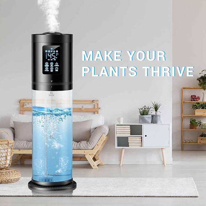 8L Humidifiers for Bedroom Large Room, 4 Levels Cool Mist Humidifier with Clear Tank, 7 Color Lights Essential Oil Diffuser with 16H Timer, Top Fill Humidifier for Home Plants Office