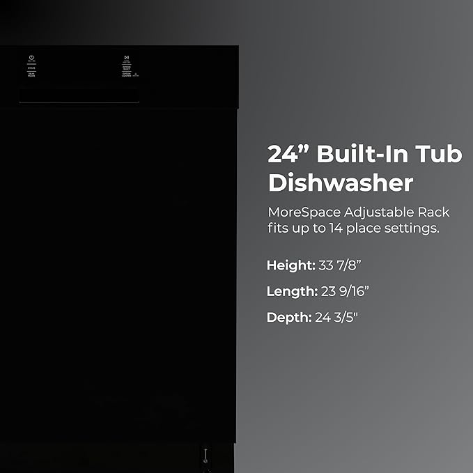 Kenmore 24" Built-in Stainless Steel Tub Dishwasher SmartWash, UltraWash, SmartDry Plus, MoreSpace Adjustable Rack and Leak Detect, Energy Star Certified, Black