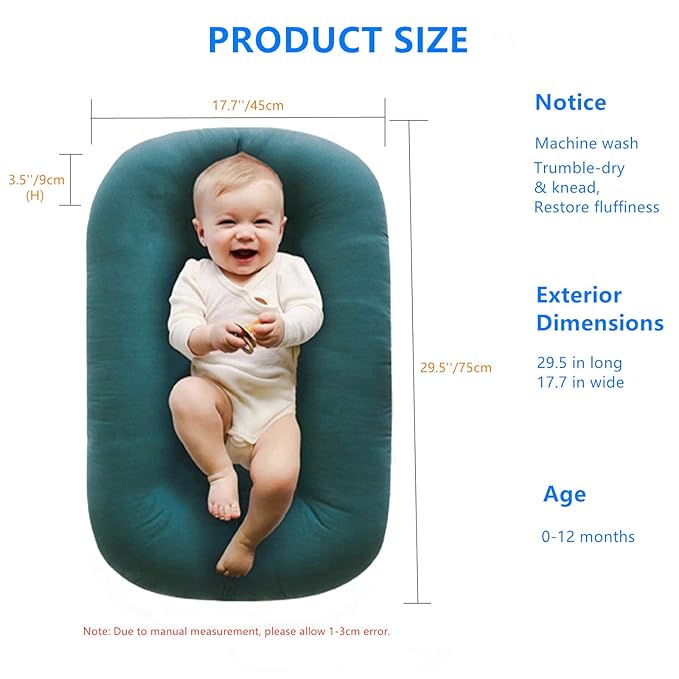 Baby Lounger for Newborns,Baby Nest & Floor Cushion,Soft Cotton,Portable Diaper Changing Pads for Boys & Girls 0-12 Months (Peacock Green)