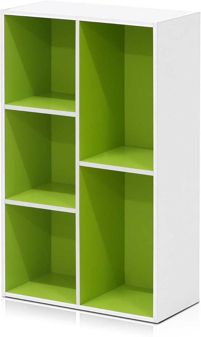 Furinno Luder Bookcase / Book / Storage , 5-Cube, White/Green
