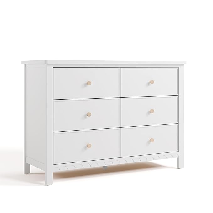 Graco Sasha 6 Drawer Dresser (White) – GREENGUARD Gold Certified, Wood Storage for Nursery or Kids’ Room, Safe Interlocking Drawer System & Easy Assembly with Pre-Installed Tracks