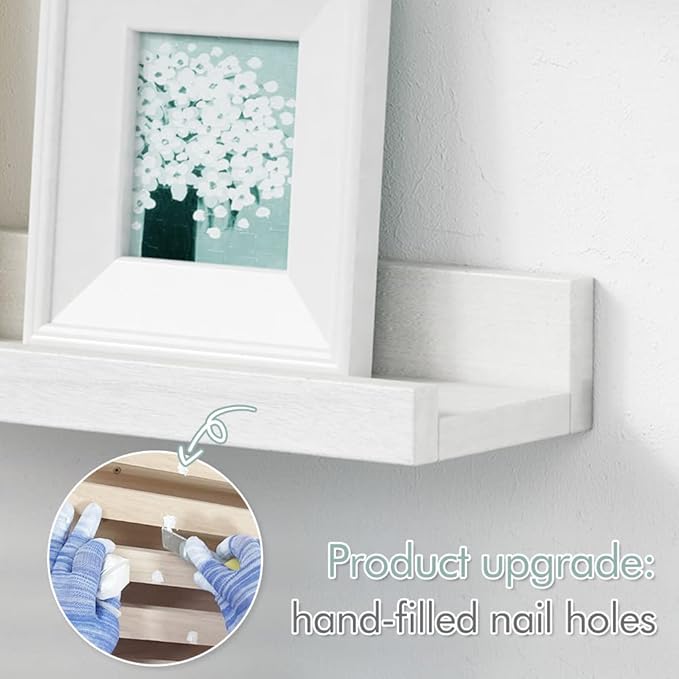 Forbena 24 Inch White Floating Shelves for Wall Set of 4, Wood Nursery Book Shelves for Kids Bedroom, Long Picture Ledge Shelf with Lip for Living Room Bathroom Office and Baby Wall Bookshelf