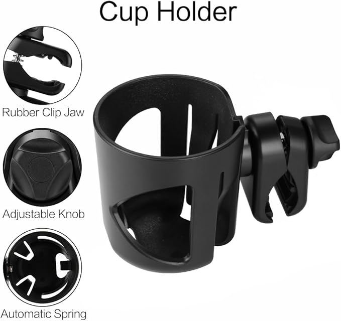 Accmor Universal Cup Holder with Hook, Stroller Cup Holder, 360° Rotatable Large Caliber Designed Bottle Holder for Stroller, Bike, Wheelchair, Walker, Scooter, Black