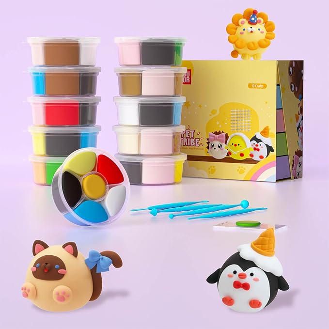 Air Dry Clay Kit - Modeling Clay for Kids 10 Boxes mit Sculpting Tools und Tutorials, Ultra Light & Soft, Safe & Non-Toxic, DIY Model Magic Clay,Creative Crafts Toys Gifts for Girls Boys 3+ Years Old