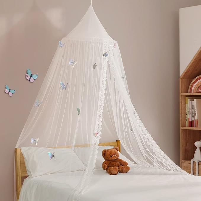 Kids Bed Canopy with Lace Hanging Canopy Net for Baby Crib Nook Castle Game Tent Nursery Play Room Decor (Butterfly)